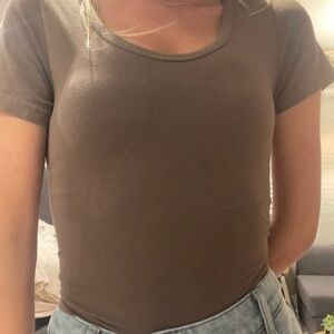 John Galt Brown Scoop Neck Tee